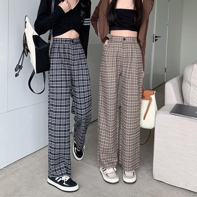 high waisted plaid dress pants The Holtz High Waist Plaid Pants Curves 2XL / grey main image 1