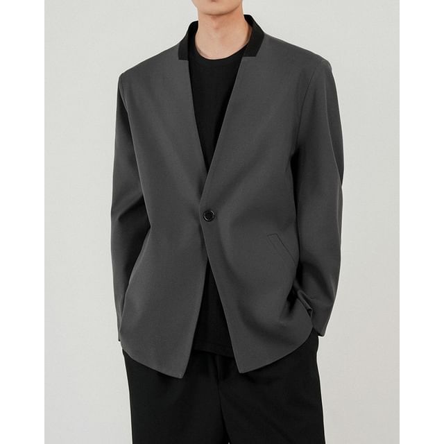 Omozando-V-Neck Two Tone One-Buttoned Blazer