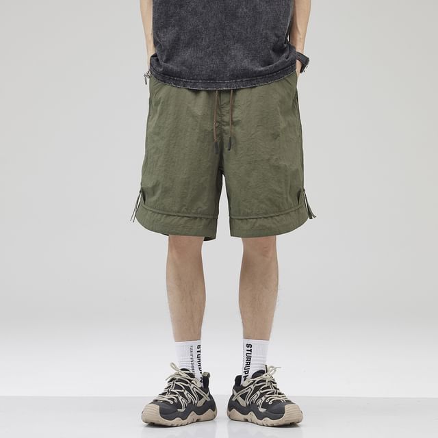DuckleBeam-Drawstring Waist Plain Wide Leg Shorts