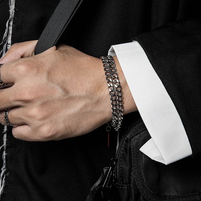 Black Degree-Layered Stainless Steel Bracelet