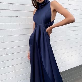 Grizelda Sleeveless Turtleneck Plain Wide-Leg Jumpsuit Sale