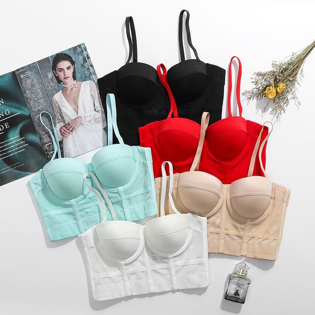 Doowex-Sweetheart Neck Plain Crop Bustier Top