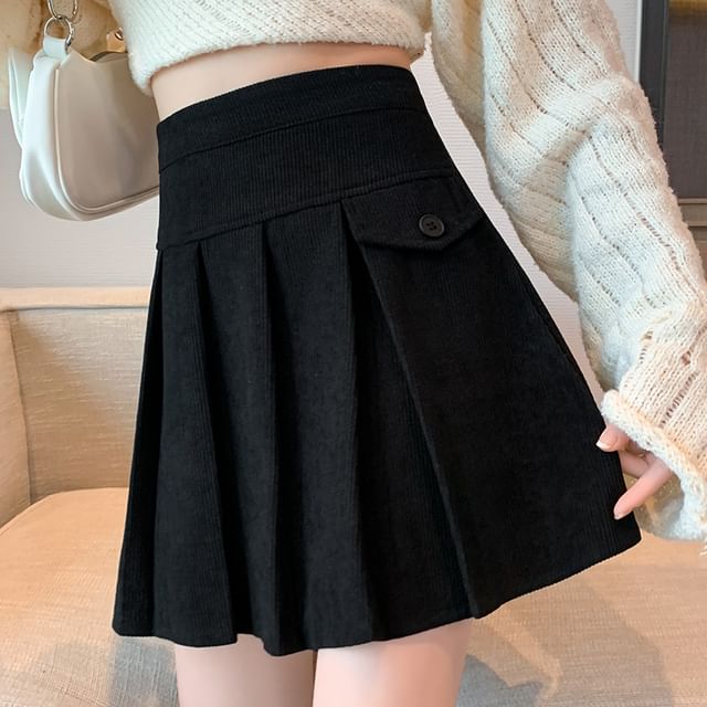 Magimomo - High Waist Plain Pleated Mini A-Line Skirt | YesStyle