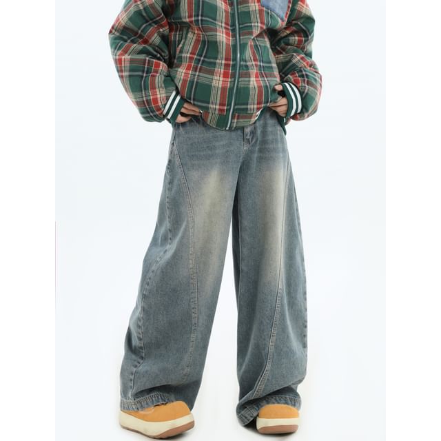 INStudio-Mid Waist Washed Baggy Jeans