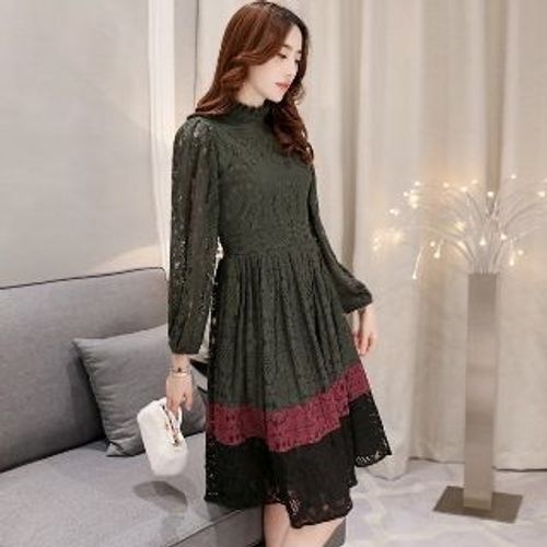 Romantica - Long-Sleeve Color-Block Lace Dress | YesStyle