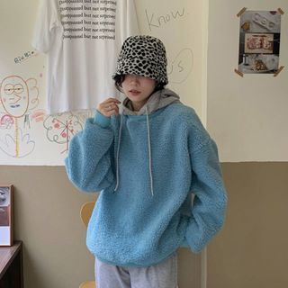 blue furry hoodie