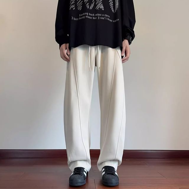 Savenne-Drawstring Waist Plain Loose Fit Sweatpants
