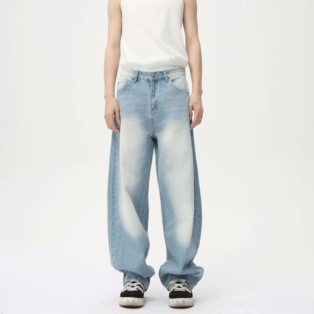 FAERIS-High Waist Washed Baggy Jeans