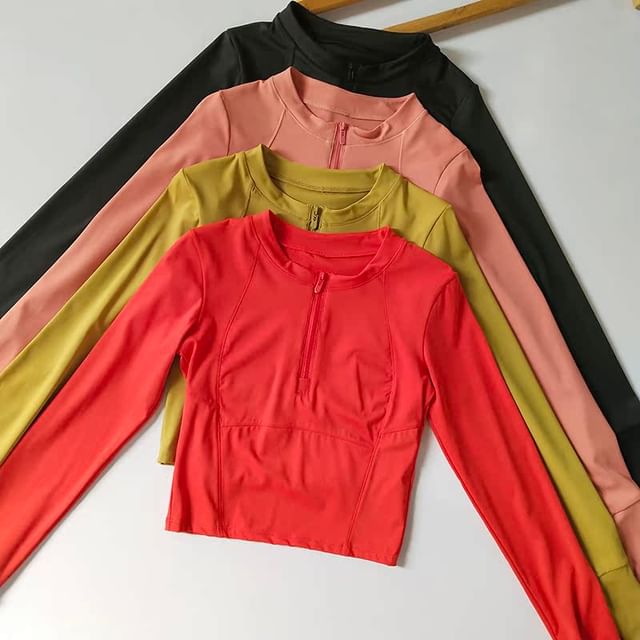 Runyz-Long-Sleeve Half-Zip Plain Tee