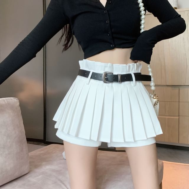 JVL-High Waist Plain Mini Pleated Skort