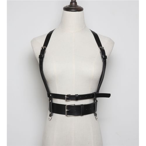 Body Strappy Harness in Black Faux Leather