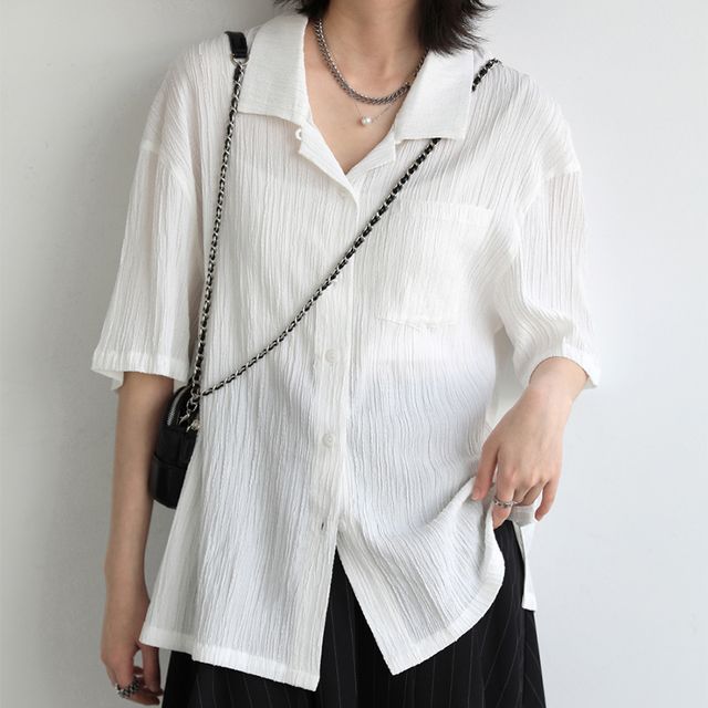 Everose-Short-Sleeve Plain Shirt