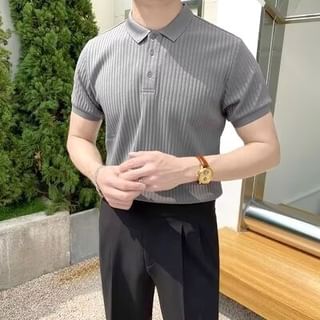 Urtishia-Short-Sleeve Ribbed Plain Polo Shirt
