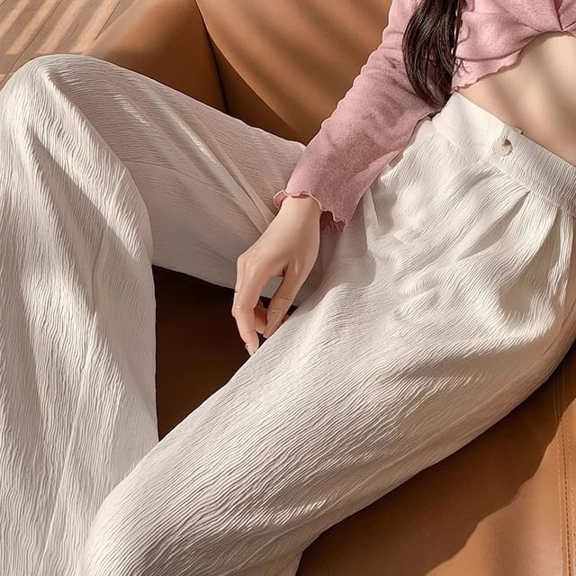 Dovitade-High Waist Plain Wide Leg Pants