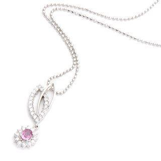 Keleo - 18K White Gold Pendant with Diamonds and Pink Sapphire | YesStyle