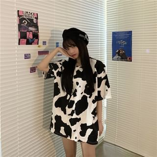 GOUB-Short-Sleeve Cow Print T-Shirt-One Size