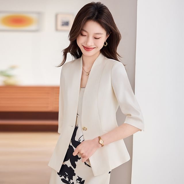 Princess Min-Elbow Sleeve V-Neck Plain Single Breasted Blazer