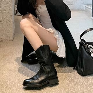 FRAISO-37 Plain Chunky Heel Mid-Calf Boots