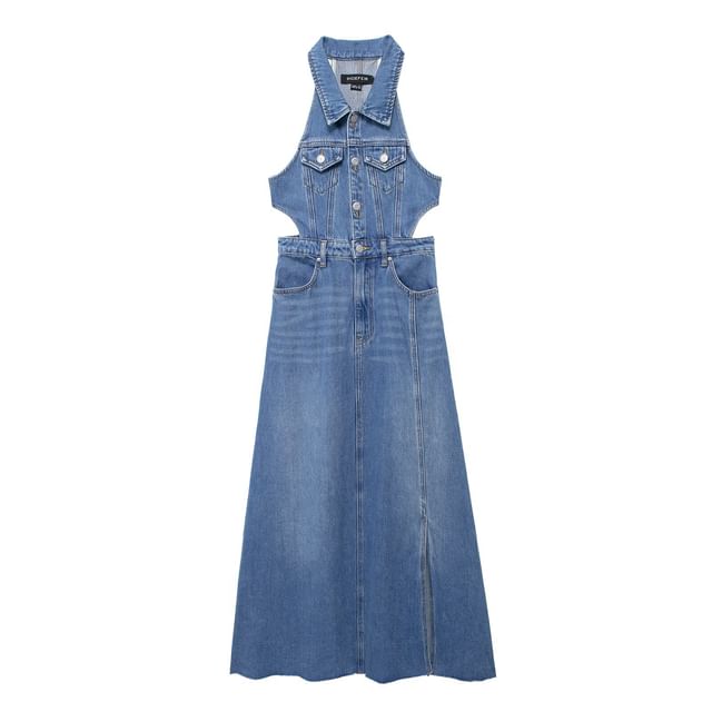 white christmas dresses Corbin Denim Halter Neck Mini Dress - US 4