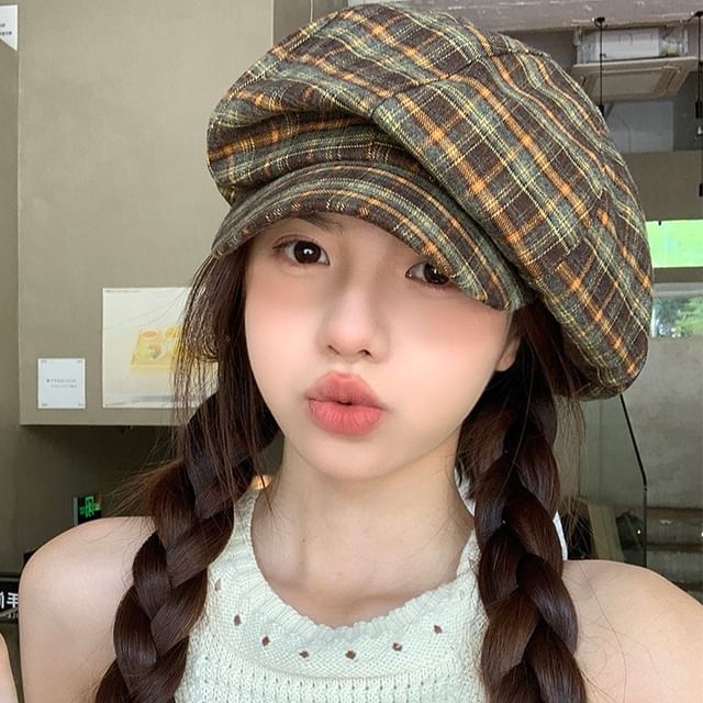 Anavanda-Plaid Newsboy Cap