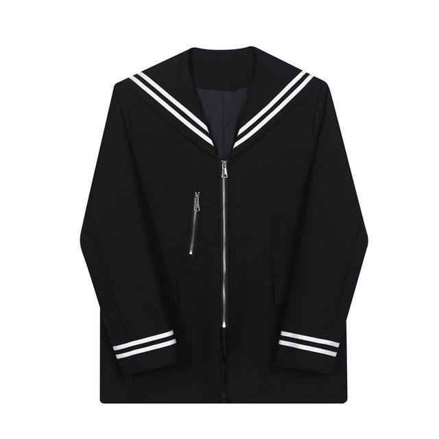 Sailor Collar Two Tone Zip Jacket