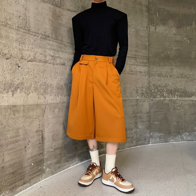 ravewider-High Waist Plain Gaucho Pants