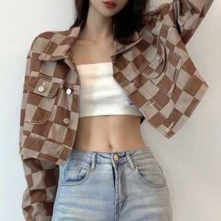checkered crop jacket