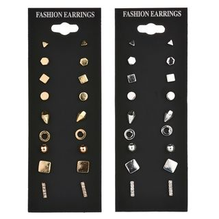 Terreau Kathy - Set of 9 Pairs: Geometric Stud Earrings