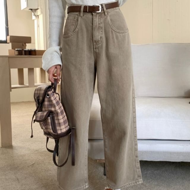 Beem-High Waist Plain Wide Leg Jeans