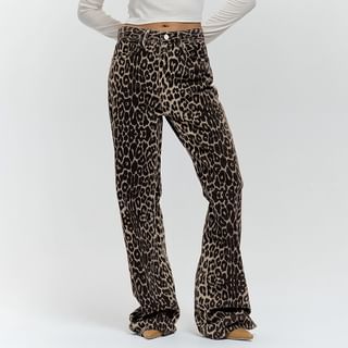Shantaulpe Mid Waist Leopard Print Wide Leg Pants