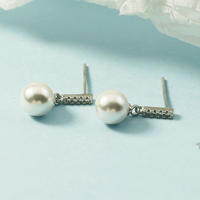 Forainer-Faux Pearl Rhinestone Dangle Earring