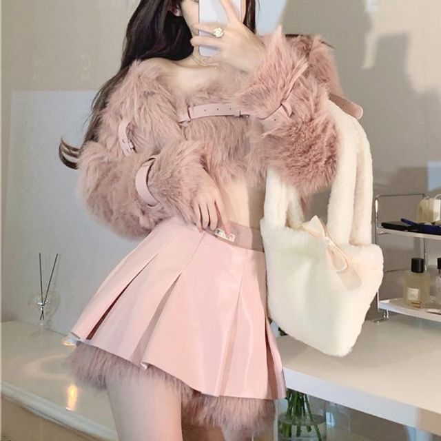 andmary Fluffy zip up jacket mini skirt ANDMARY】Ami line mini skirt