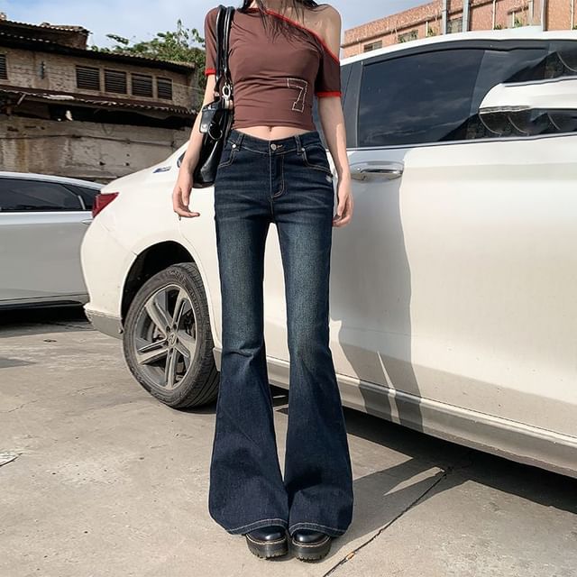 Denimot-Mid Waist Washed Flared Jeans Various Designs