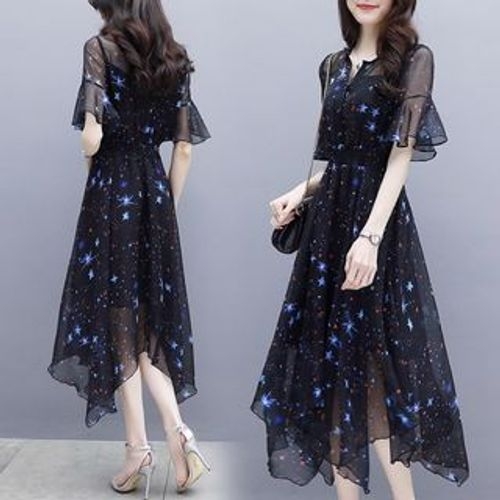 Einshine ElbowSleeve Midi Aline Chiffon Dress YesStyle