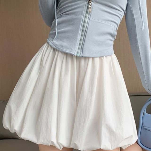Rosesand-High Waist Plain Bubble Skorts