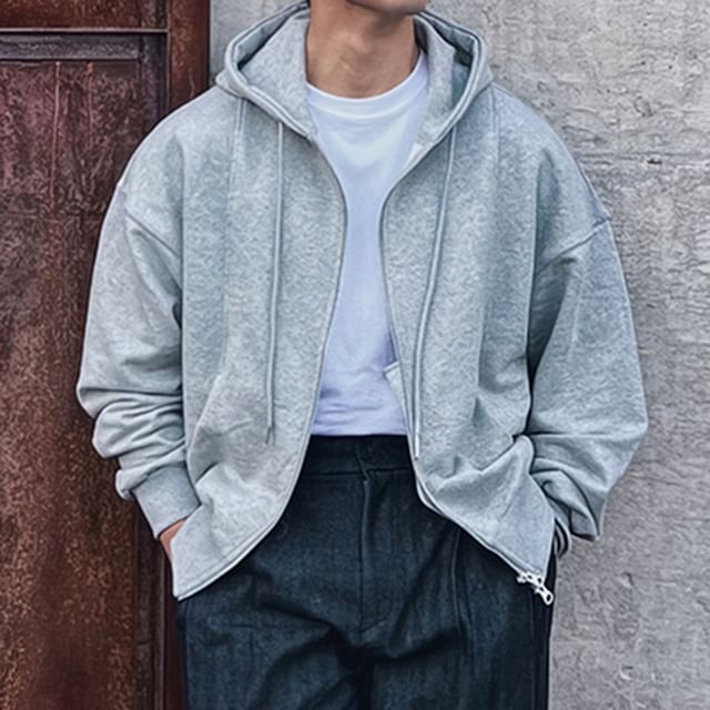 mopagrati-Plain Zip Hoodie