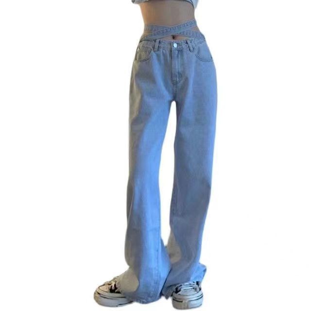 Everose-High Waist Washed Wide Leg Jeans