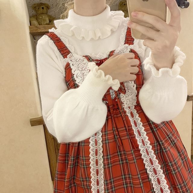 Glotto-Long Sleeve Turtleneck Ruffled Sweater