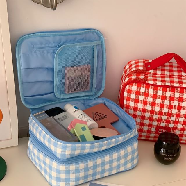 Olsin-Plaid Travel Makeup Bag