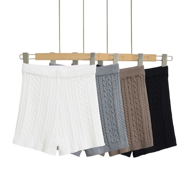 Asiris-Elastic Waist Cable Knit Shorts