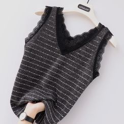 Autunno - Sleeveless Lace Trim Knit Top