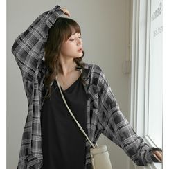 GUTU - Long-Sleeve Chiffon Plaid Shirt