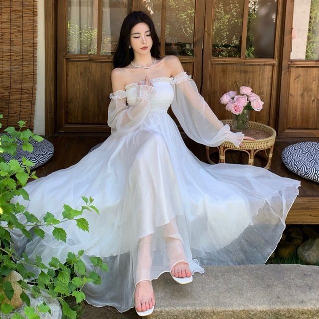 balloon sleeve a line dress Pink Square Neck Balloon Sleeves A-Line Homecoming Dress – FancyVestido main image 1