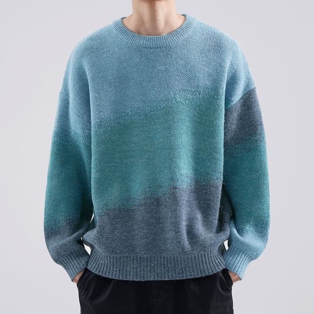 Urtishia-Crew Neck Color Block Sweater