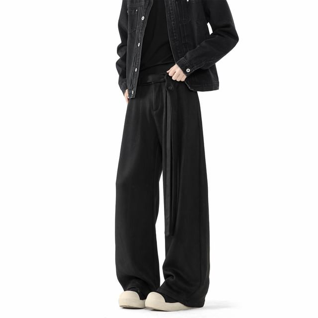 Chuoku-Mid Rise Plain Wide Leg Pants