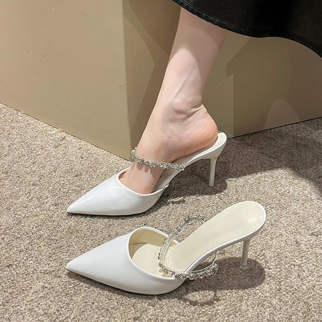 Anjay-High Heel Rhinestone Pointy Mules