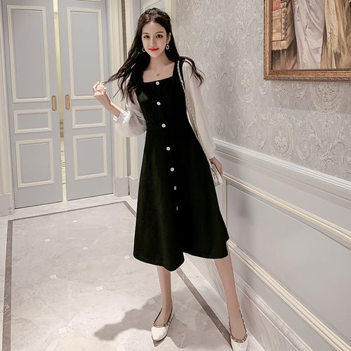 Cheap 2023 New Black Velvet Dress Women Square Collar, 40% OFF