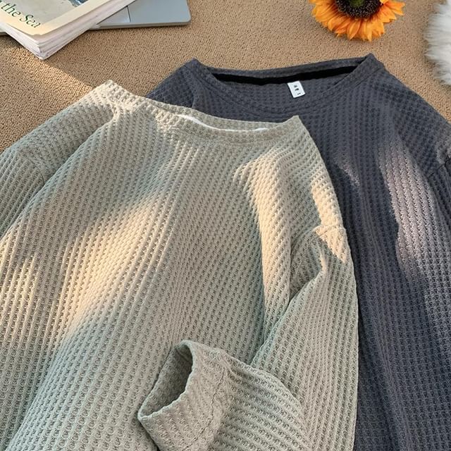 Mimiyox-Round Neck Plain Sweatshirt