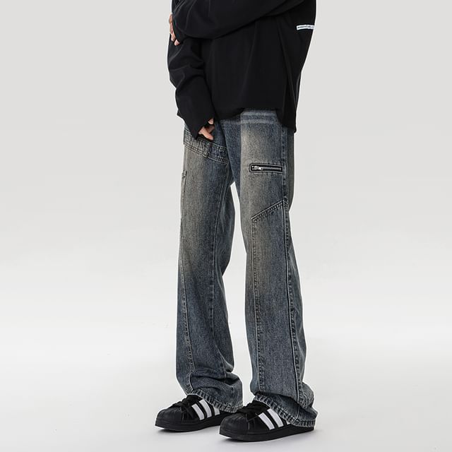Plummie-Mid Rise Washed Straight Leg Jeans