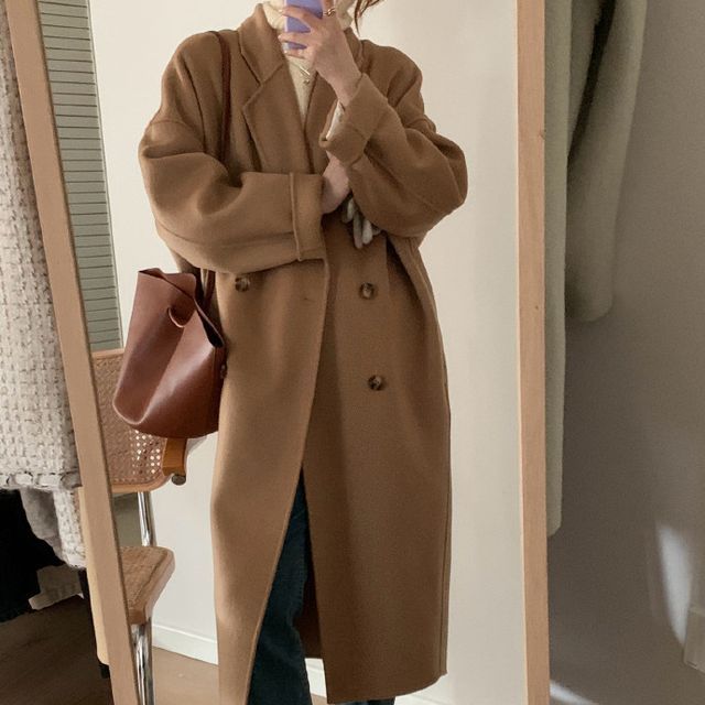 Sienne-Plain Midi Double-Breasted Coat